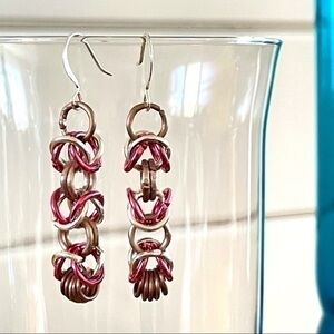 2/$49 Handmade Lightweight Chain Mail Earrings Pink Mixed Metal Hand Linked NWT
